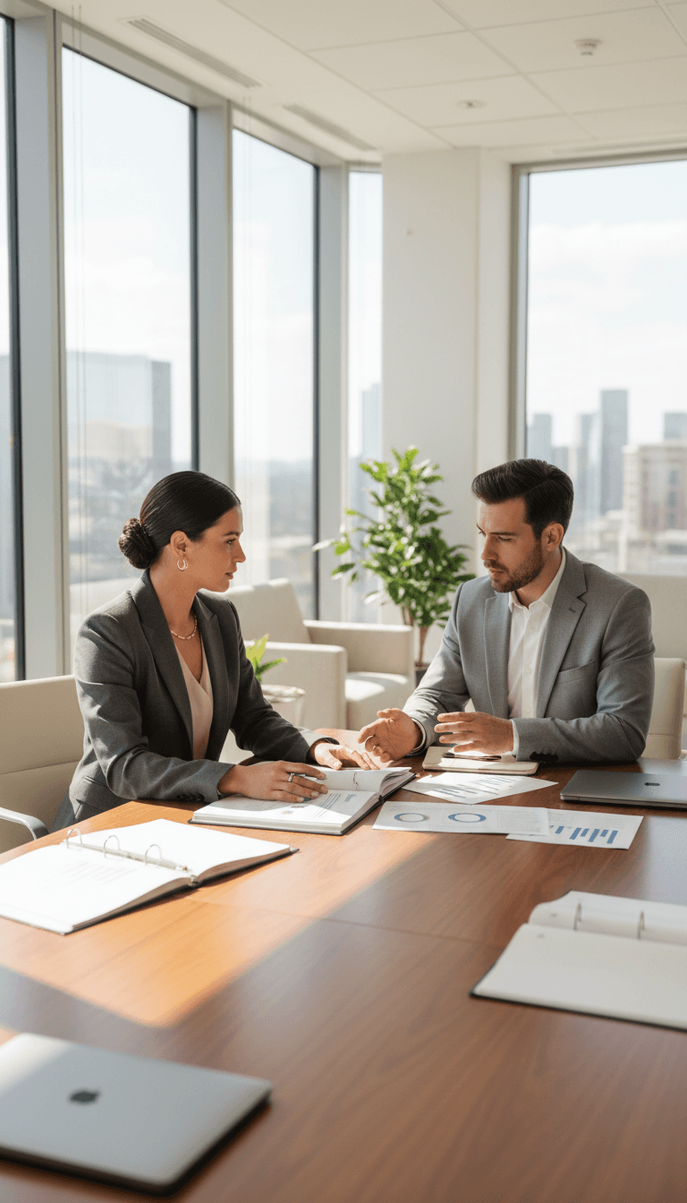 Beraterin bei der Durchsicht von Unterlagen in einem modernen Büro