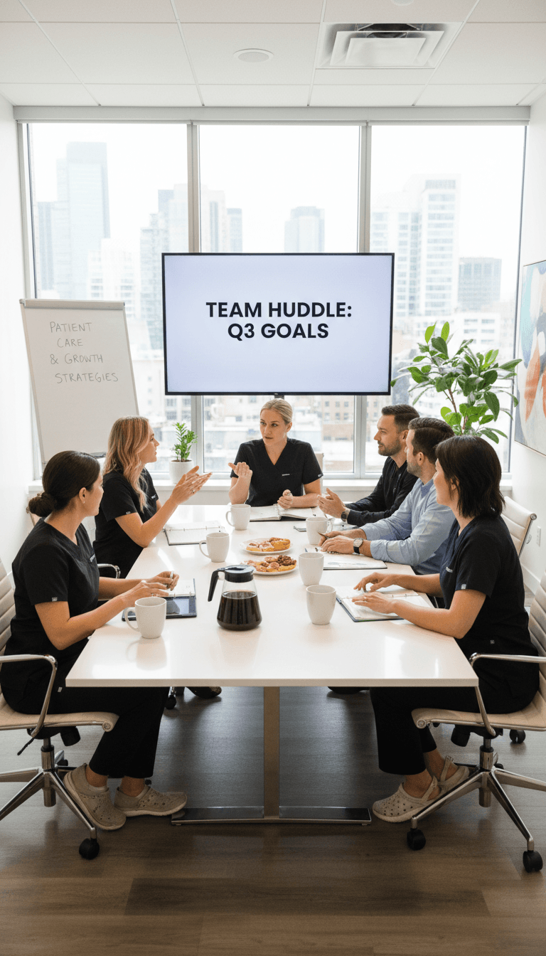Zahnarztpraxis Team in einer Besprechung in einem hellen modernen Büro